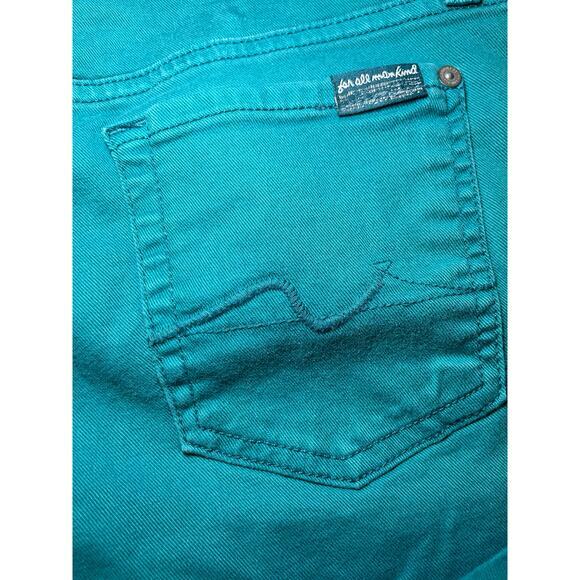 7 For All Mankind Women 27 Teal Denim Shorts Mid Rise Cuffed Style Jean Shorts - Picture 8 of 9